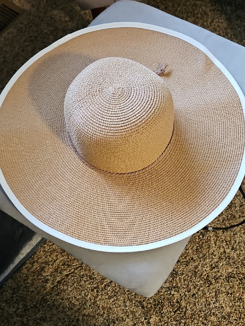 Source Unknown Wide-Brim Straw Sun Hat - Beige with White Trim